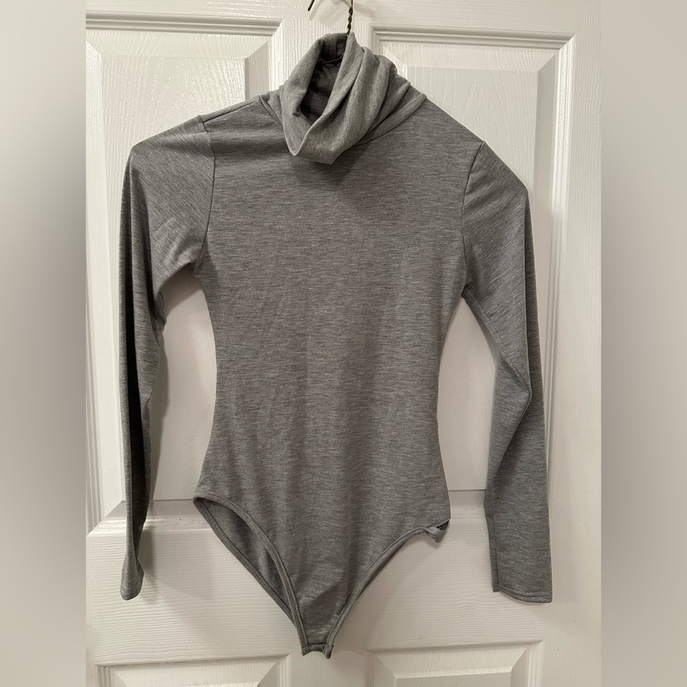 Grey turtle neck body suit